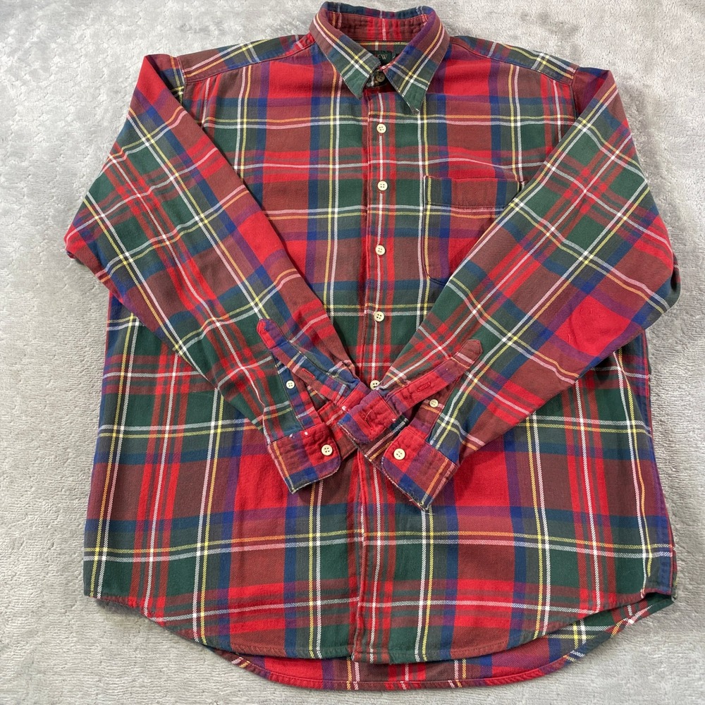 Vintage J Crew Flannel Shirt Red Tartan Plaid Oarsman Outdoor 90s Preppy Casual‎